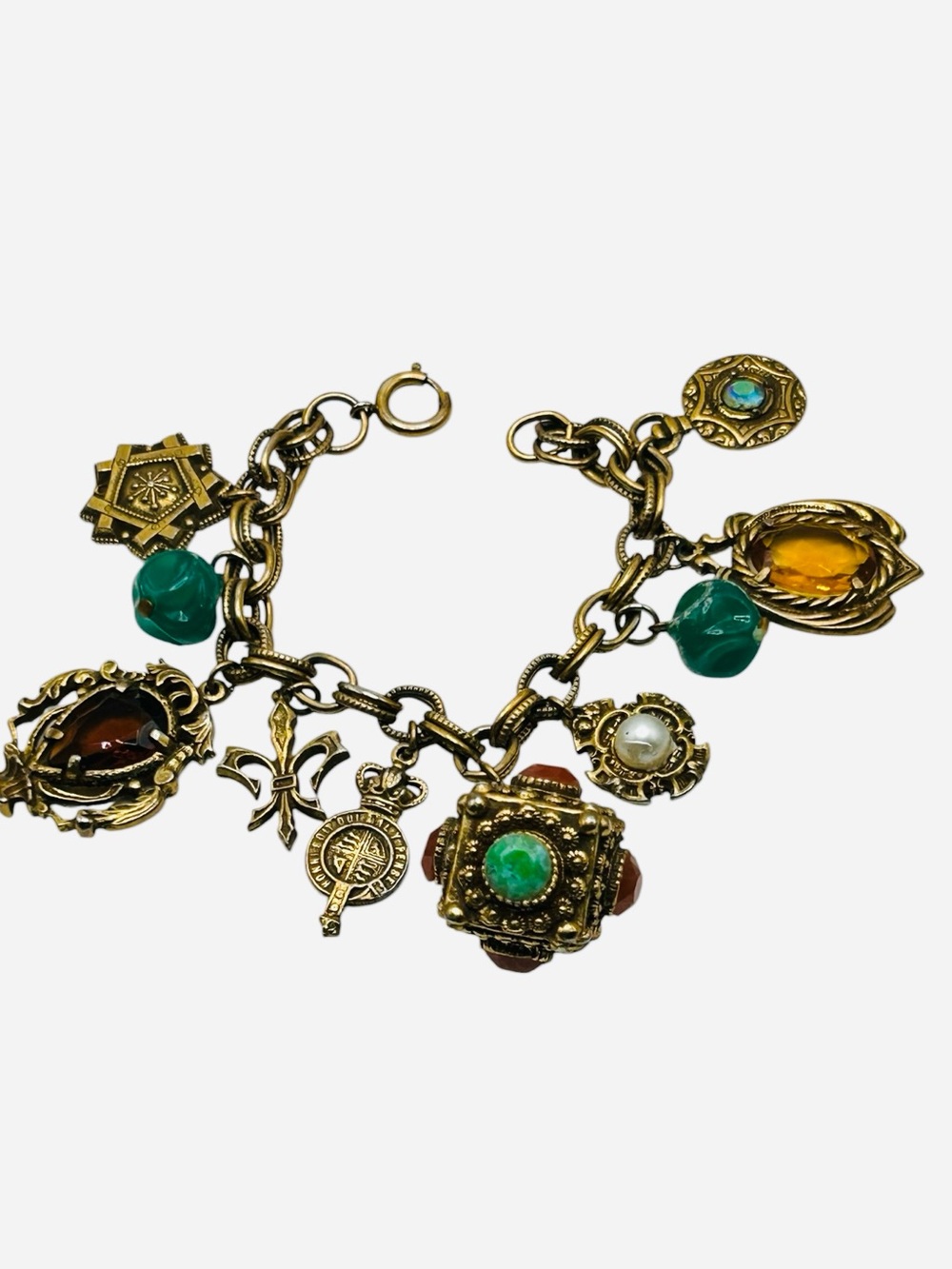 Vintage Chunky Etruscan Style Charm Bracelet Germany